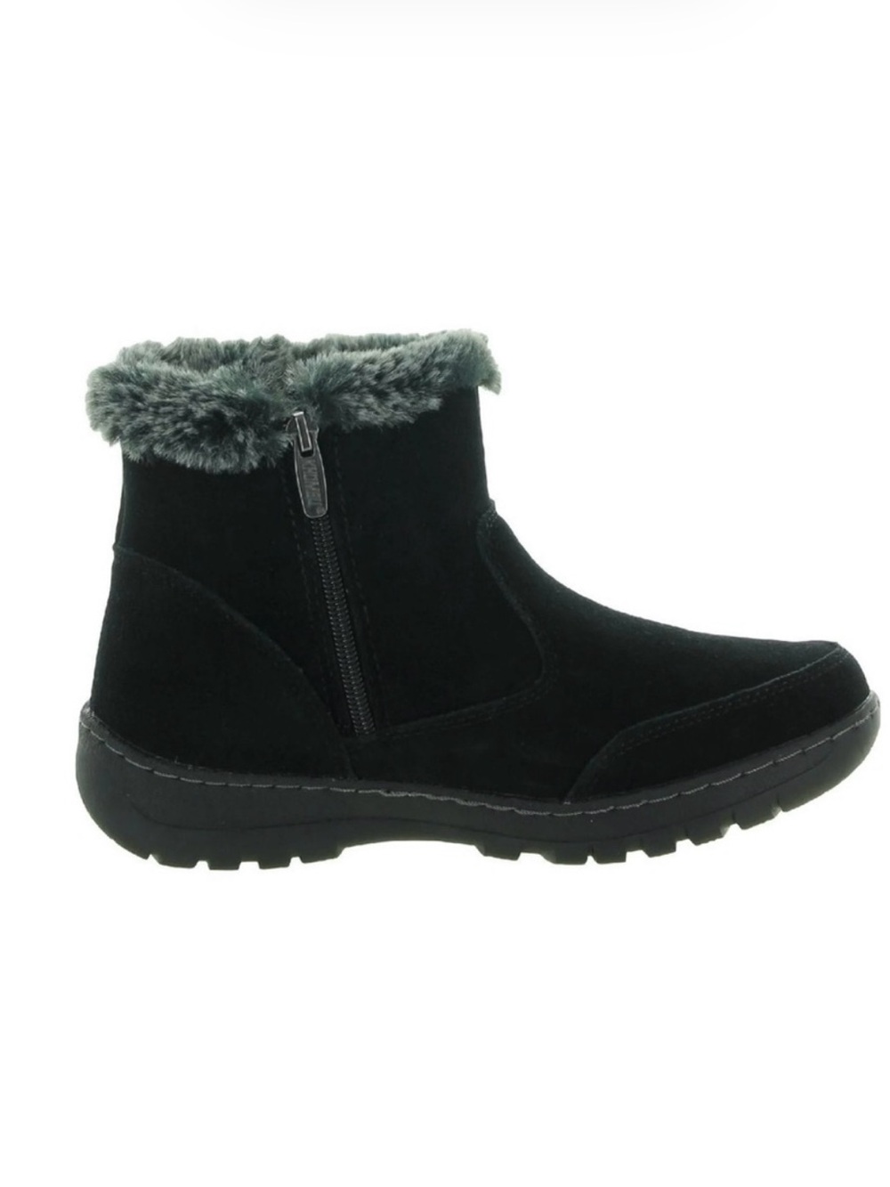 Khombu Black Suede Faux-Fur Trim Ankle Boot perfect for fall winter season
